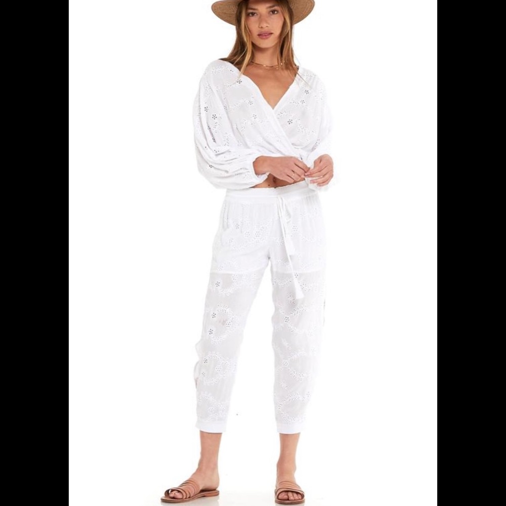 NEW Young Fabulous & Broke White floral Eyelet Tassel Drawstring Jogger Pants